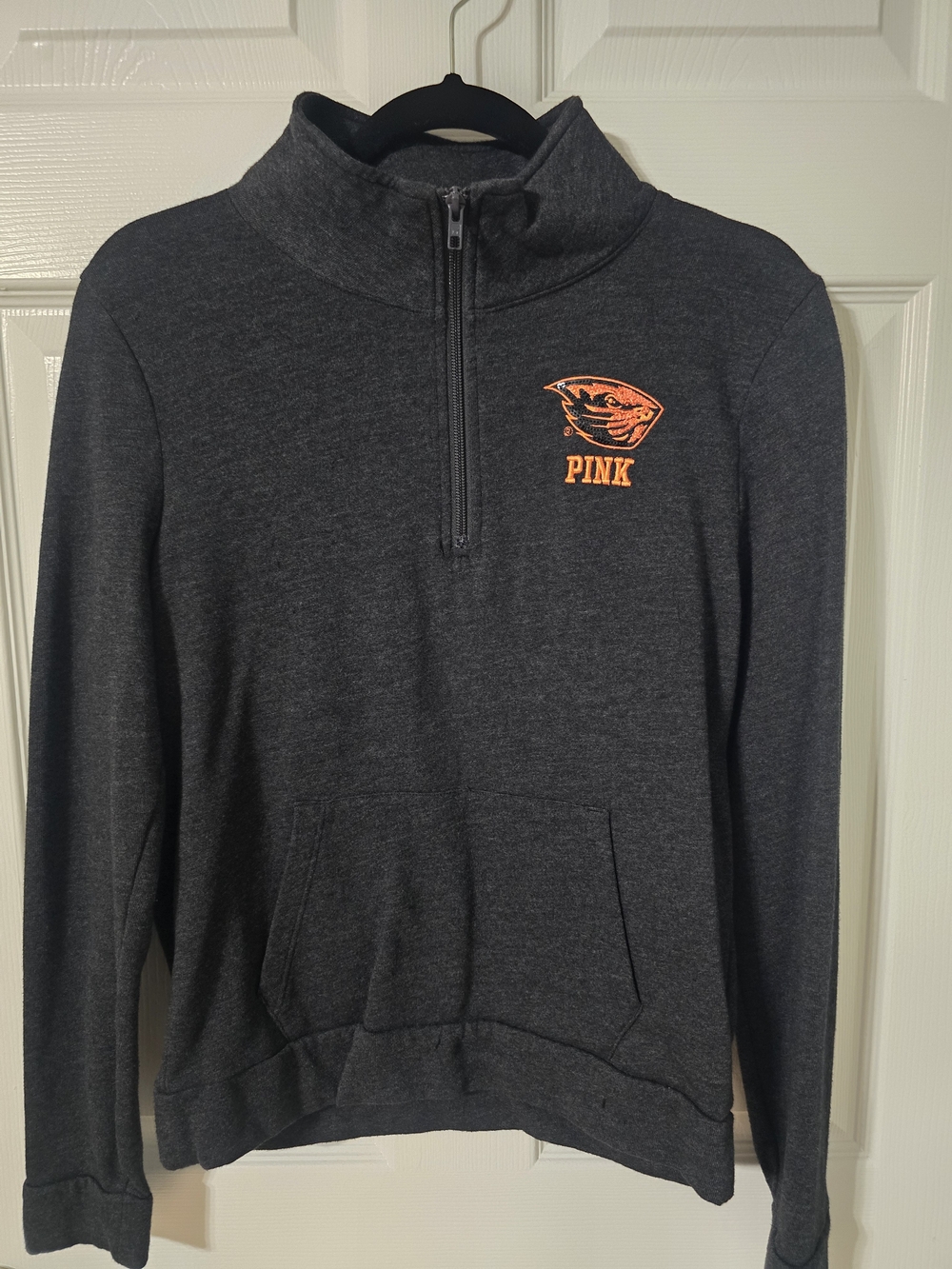 PINK Victoria's Secret Charcoal Gray Quarter-Zip Pullover OSU Beavers